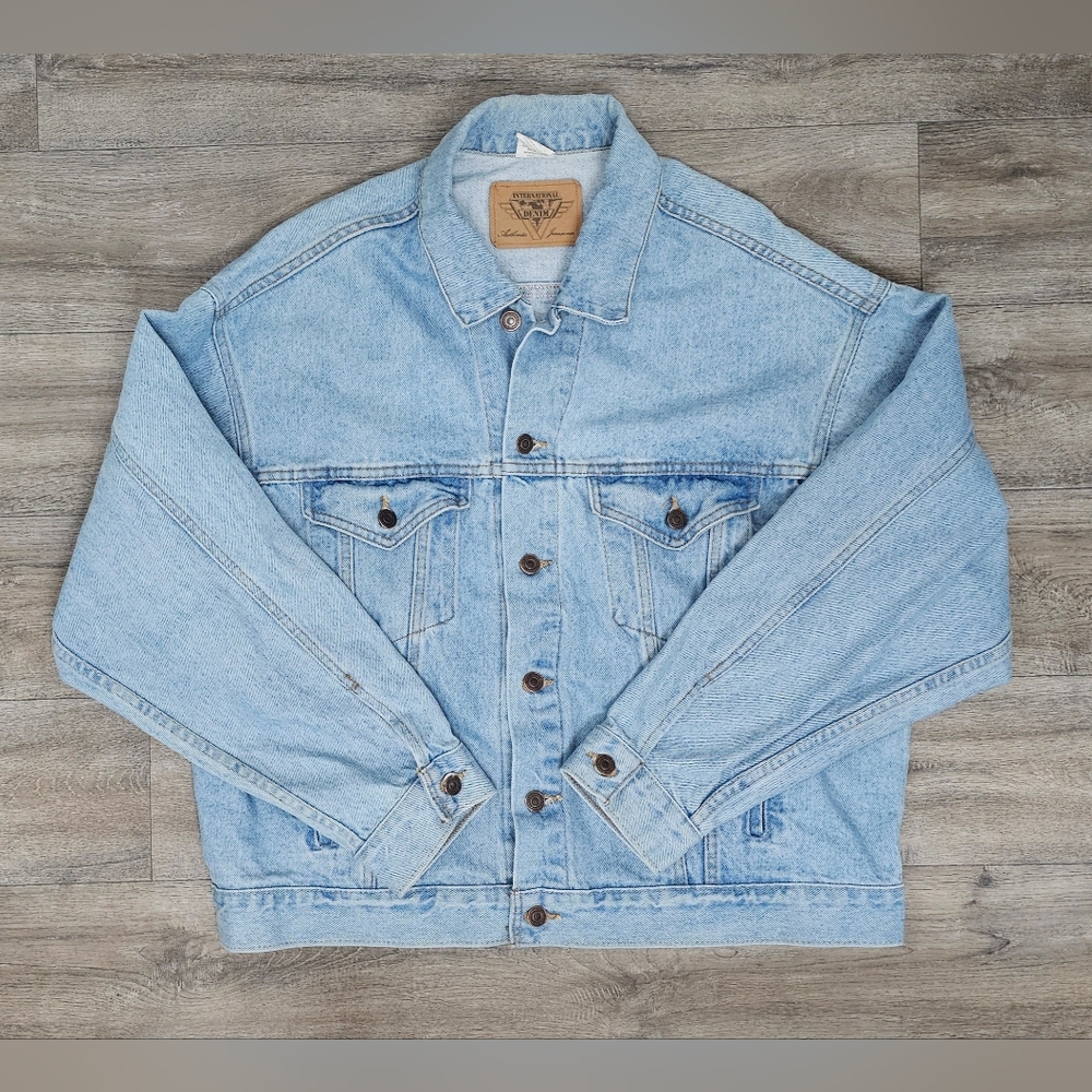 International Denim Vintage Jacket with Custom Embroidery-Size XL - Picture 2 of 6